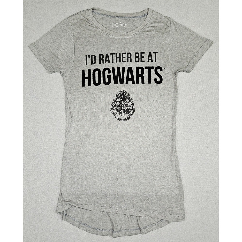 Harry Potter I'd Rather Be At Hogwarts Graphic T-Shirt Women's Medium Gray Tee